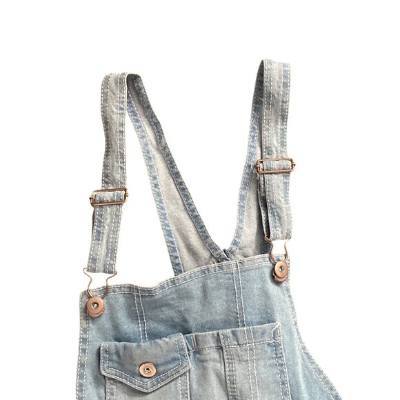 No Boundaries Denim Shortalls Floral Embroidered Size L (11-13) NWT - Picture 5 of 11